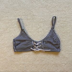 striped scoop tie front bikini top